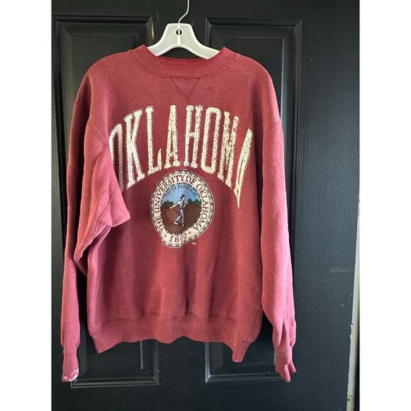 Vintage Galt Sand Red University of Oklahoma Crew Neck Sweatshirt Size L - Picture 1 of 5